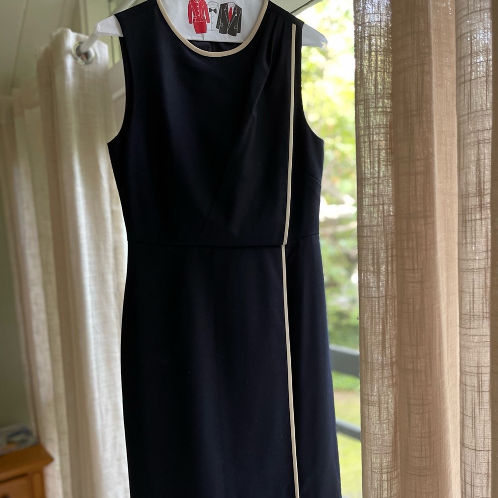 JCrew Navy Sheath Dress With White Trim. Fully Lined. Size 4.
